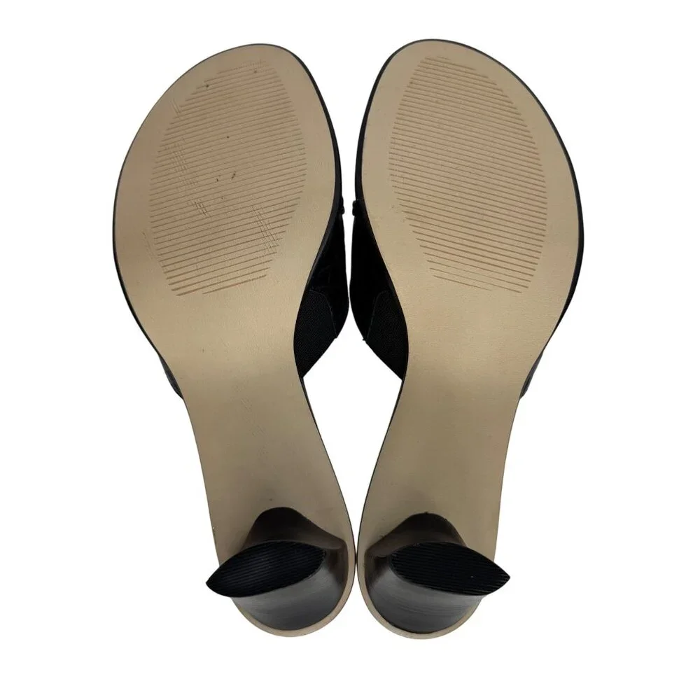 Vintage Y2K Laura Ashley Black Croc-Embossed Leather Slide Sandals Buckle Detail